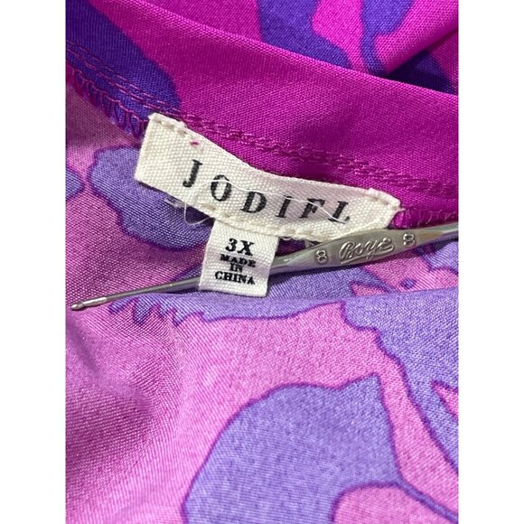 Jodifl Tunic Top Plus Size 3X VNeck Short Sleeve Fuchsia Purple Bold Floral Boho - Picture 5 of 6